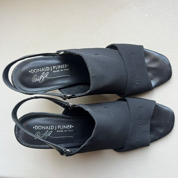 Donald J Pliner Black Stretch Fabric Slingback Italian Sandal Heels Women 8.5 - Picture 6 of 16